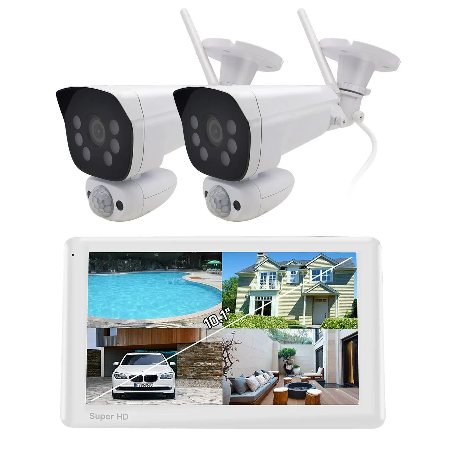 Super HD 8CH Wireless Security Camera System with 2K AC Powered Night Vision 10.1\" Touchscreen Monitor Two-Way Audio-VS6102