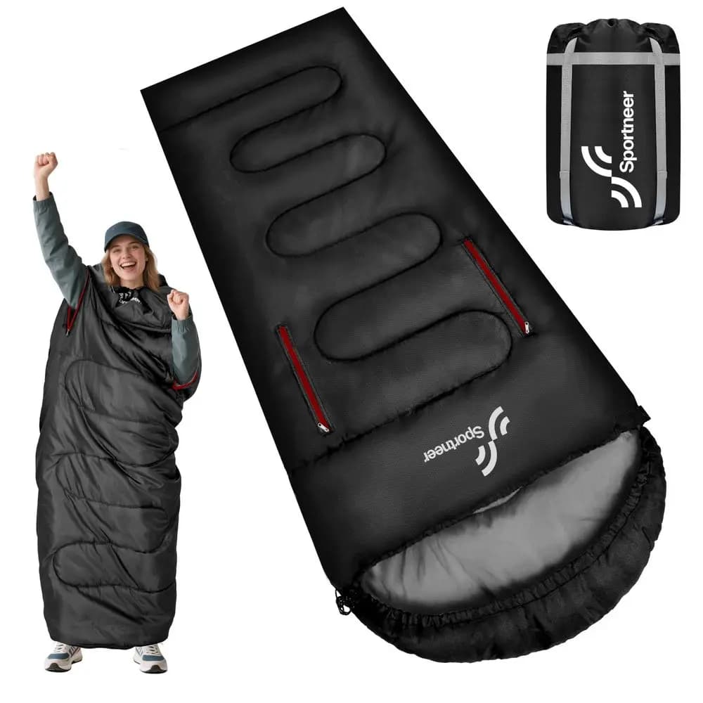 Wearable sleeping bag for adults and children, walkable with hinges on the bracelets, for warm and cold weather, waterproof, compact for camping, travel