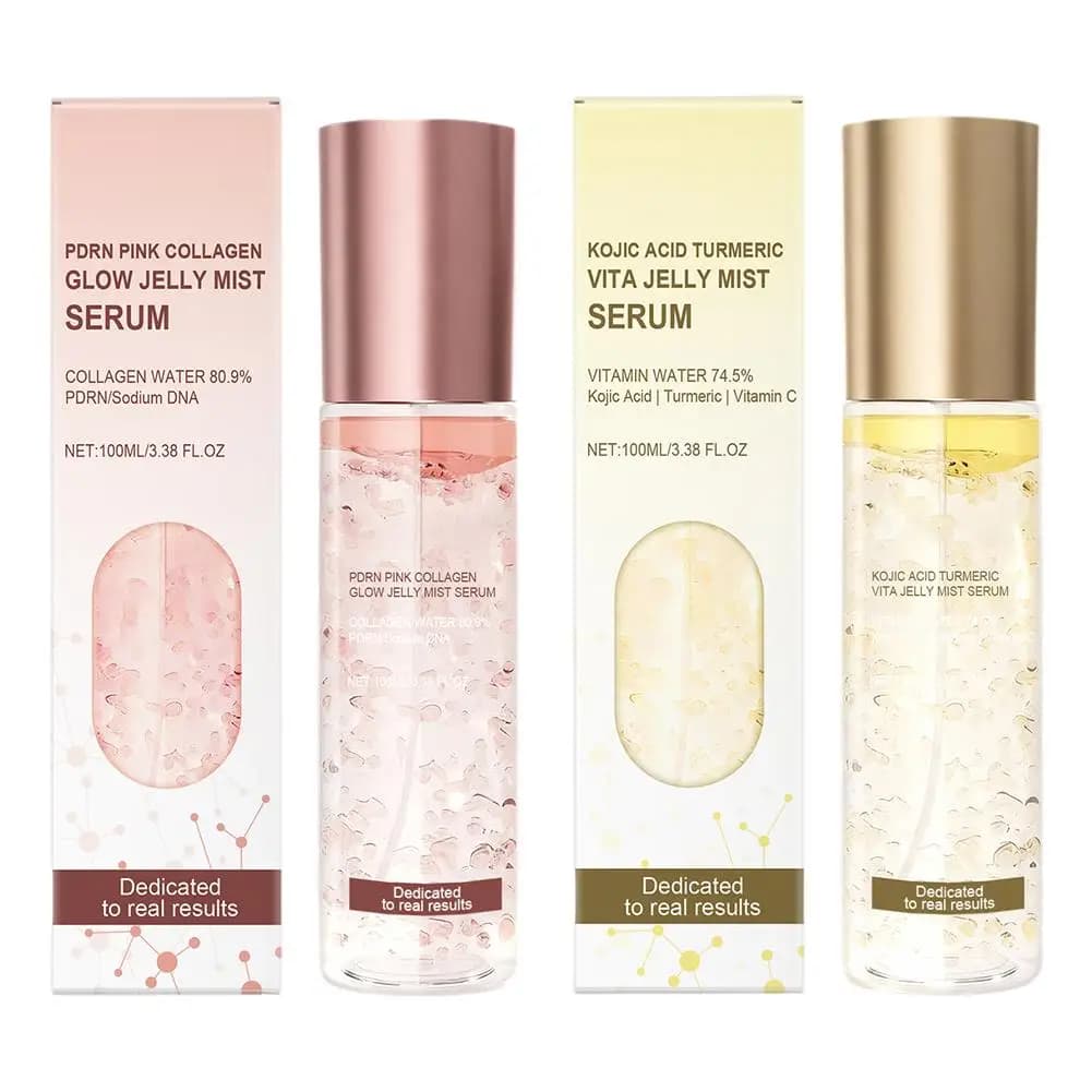 PRDN Pink Collagen Glow Jelly Mist, Siero Viso all'Acido Cogico e Curcuma Vita, Hydratante, Illuminante e a Lunga Duration, Makeup