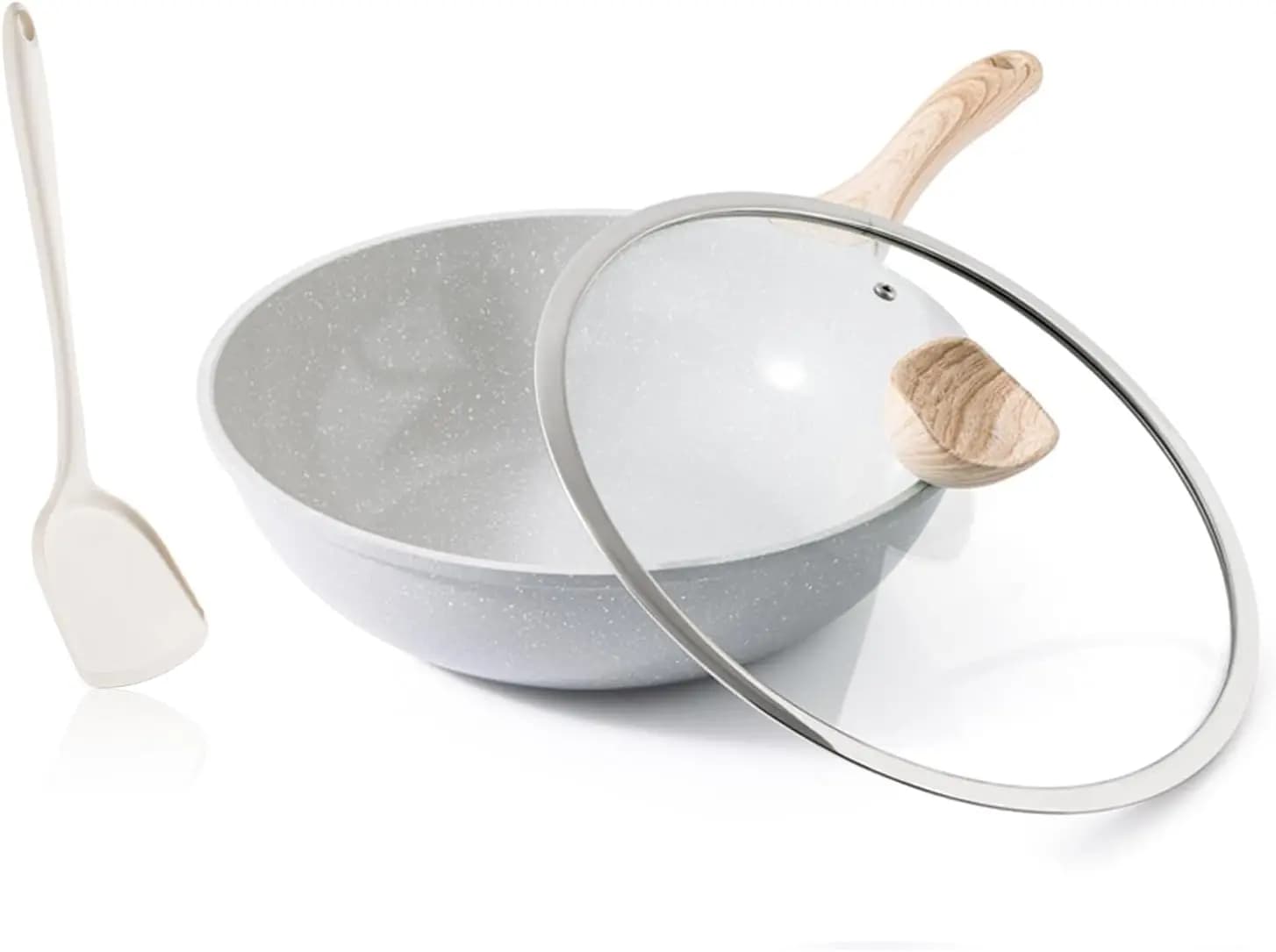 12-inch Anti-adhesive Ceramic Wok with Cover, Compatible with Induction, PFOA-free Sana Pentola for Stir-Fry