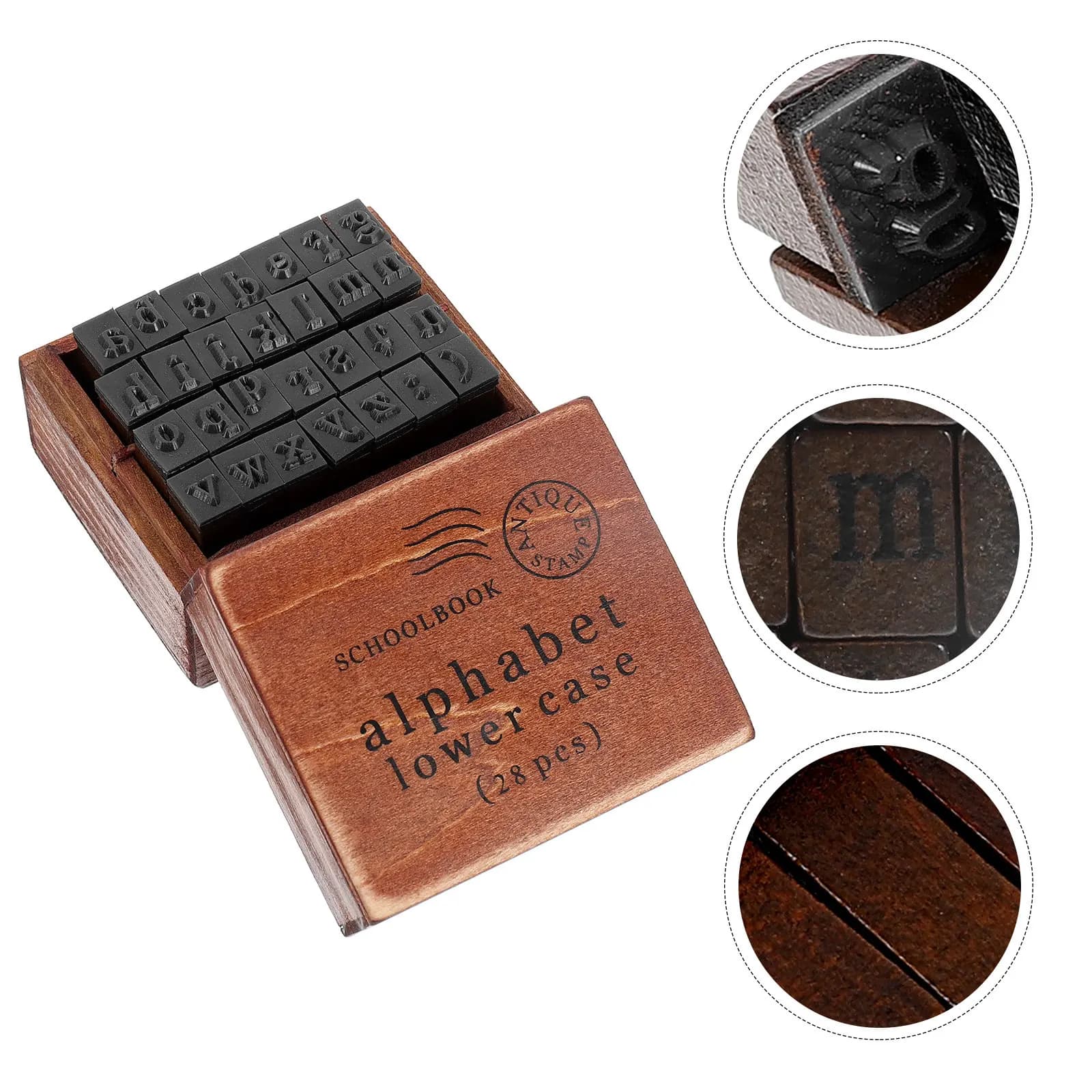 1Set Retro Alphabet Wooden Stamp Kit Natural Wood DIY Letter Seals for Planner Scrapbook Craft Paper Fabric Glass Decoration