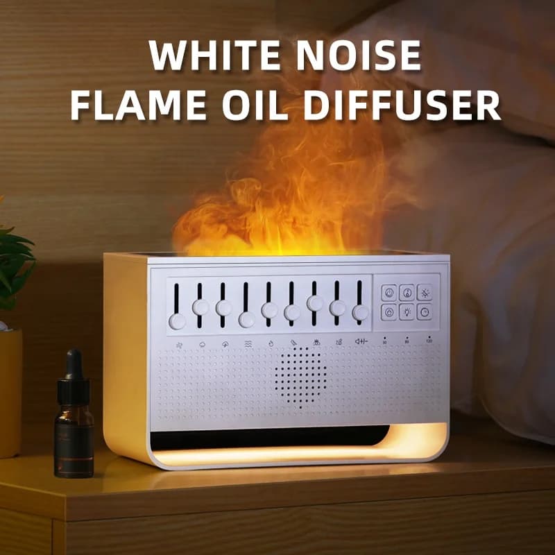 Diffusore di Aromi con Luce Notturna Calda, Umidificatore d'Aria da 200ml con Effetto Fiamma 3D, Diffusore di Oli Essenziali con Suono Rilassante
