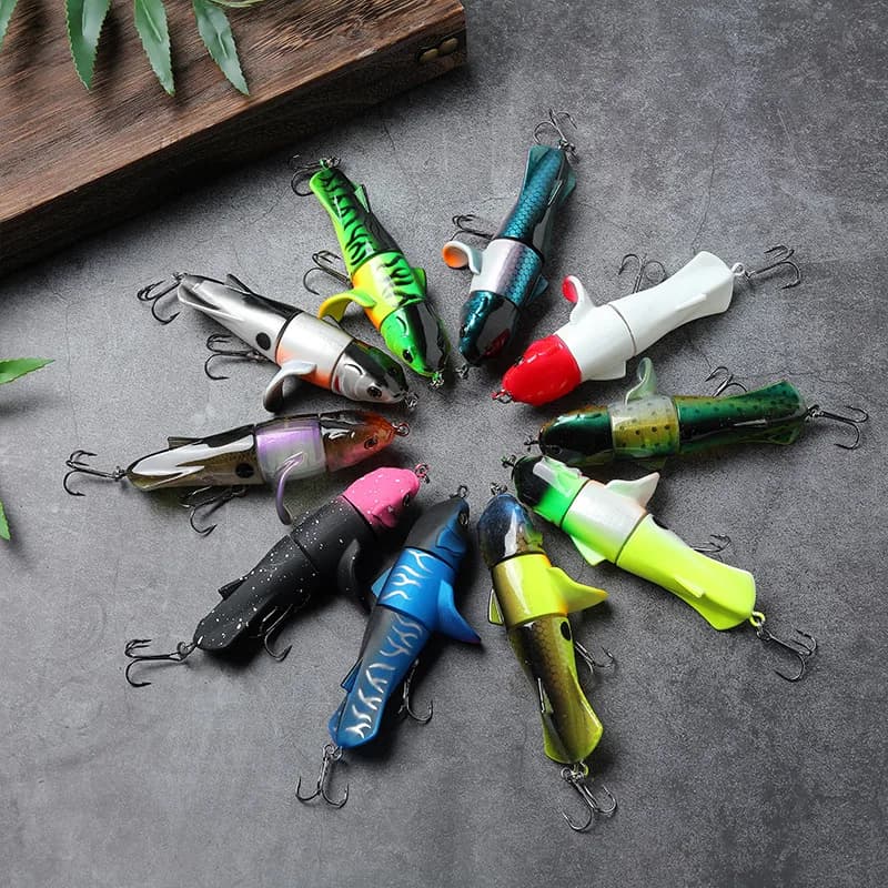 CIBO 1pc-110mm 24g Esca Artificiale Topwater Plopper a 3 Segmenti con Pinna Girevole e Sfera in Acciaio per la Pesca al Bass