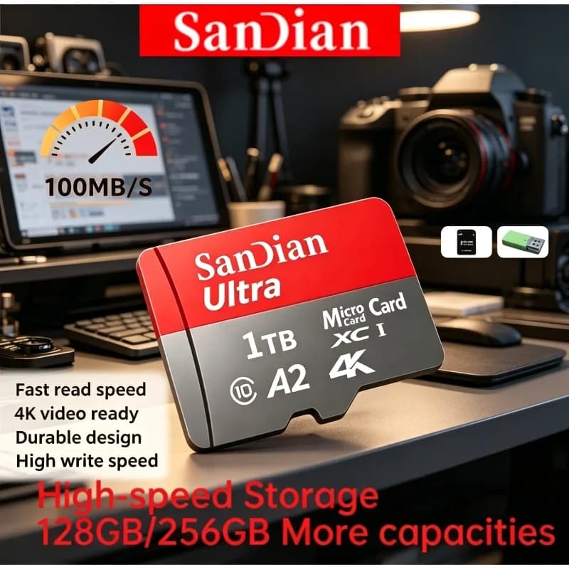 for Camera, Phones, Tablets 100% Original Mini TF Card Reader + 128GB Original Memory Card – U3 High Speed Micro TF/SD Card