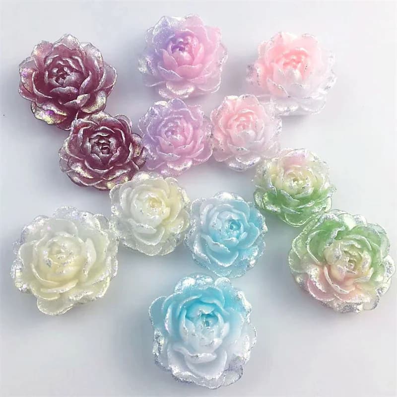 Nuovissimo set da 50 pezzi di perline cabochon in resina a forma di rosa con stampa a colori, 30mm 35mm, per gioielli fai da te, accessori per capelli e abbigliamento
