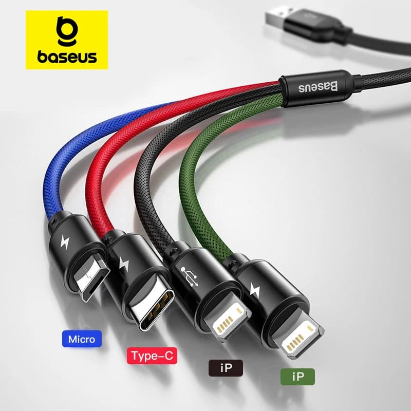 Baseus 3 in 1 cavo USB tipo C cavo per Samsung S20 Xiaomi Mi 9 cavo per iPhone 12 x11 Pro Max cavo di ricarica Huawei