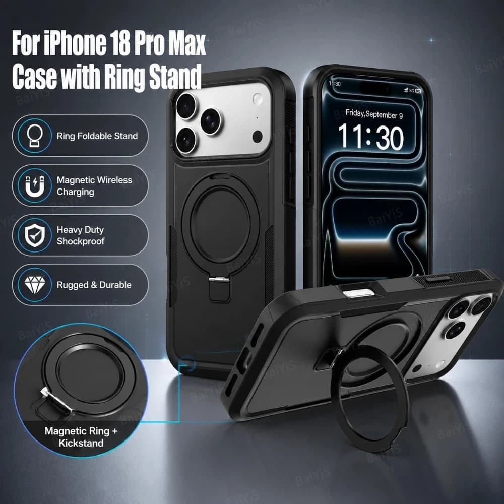 Matte Metal Ring Holder Magnetic Phone Case For iPhone 13 14 15 16 17 18 Pro Max Plus For MagSafe Armor Heavy Duty Cover Funda