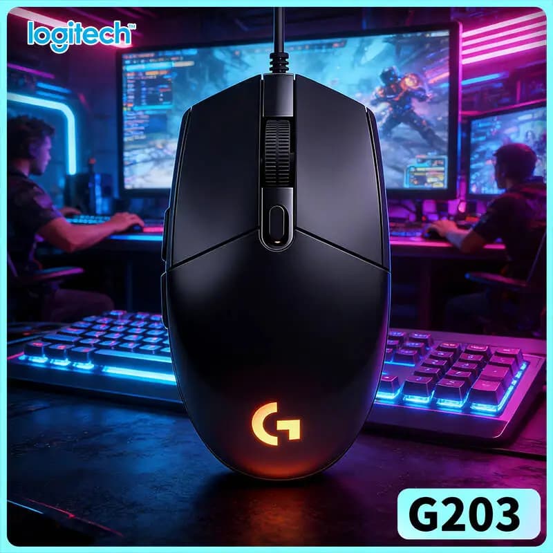 Gaming Mouse Logitech G203 LIGHTSYNC, Sensor 8000 DPI, RGB Retro Lighting, 6 Pulsants, 85g, Compatible with PC and Mac, Stable
