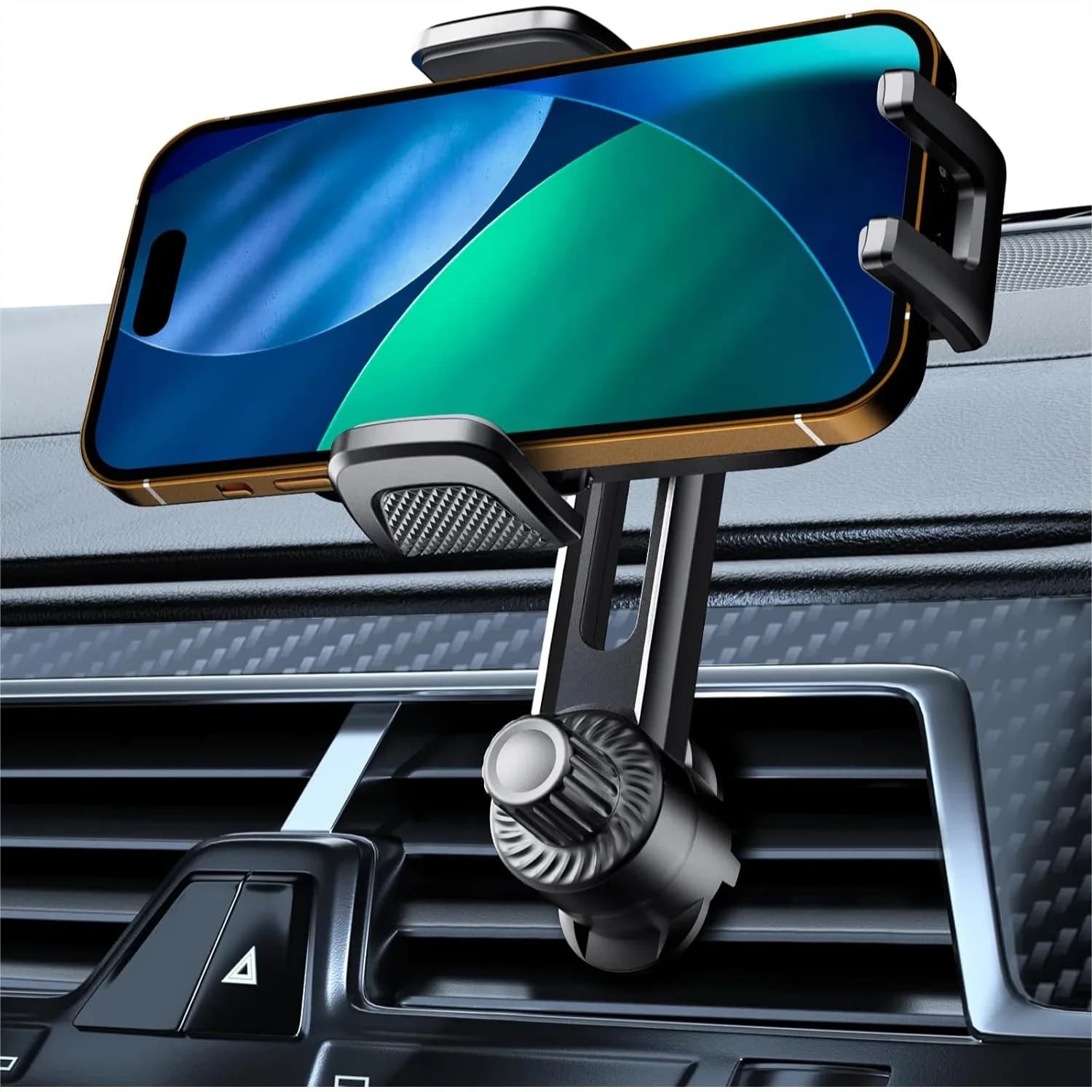 Supporto per telefono da auto per presa d'aria, non si abbana mai, rotazione a 360° ° Gancio per Cellulare Regolabile Compatibile con Cover, Utilizzo con Una Mano, in Acciaio di Grado Militare