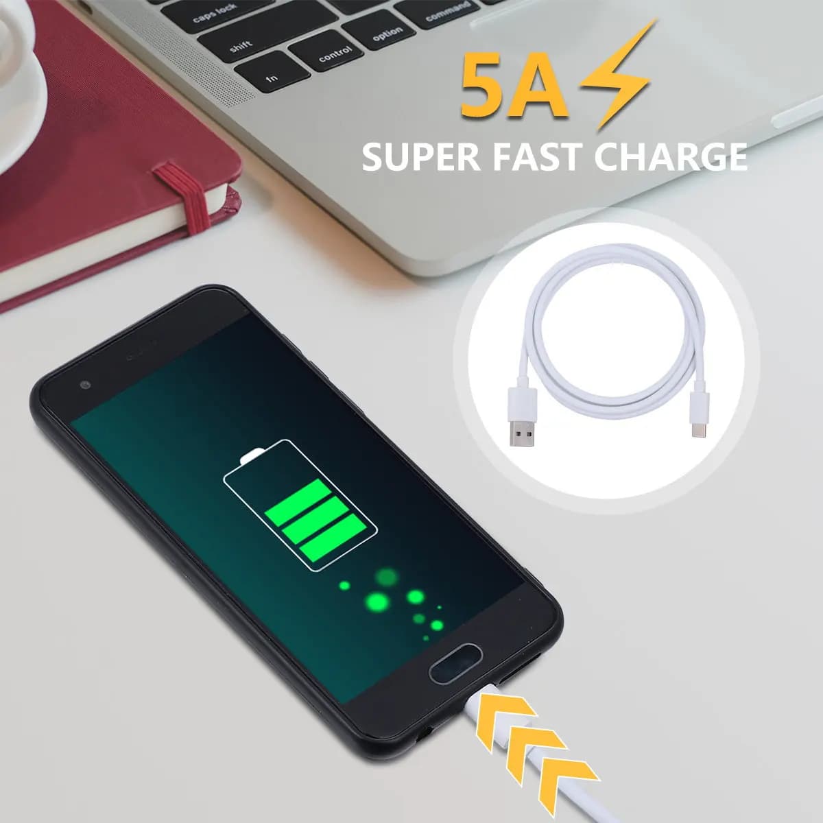 Cavo USB Type-C per Ricarica Rapida, 1 Pezzo, con Anima in Rame Puro, Compatibile con Smartphone e Tablet
