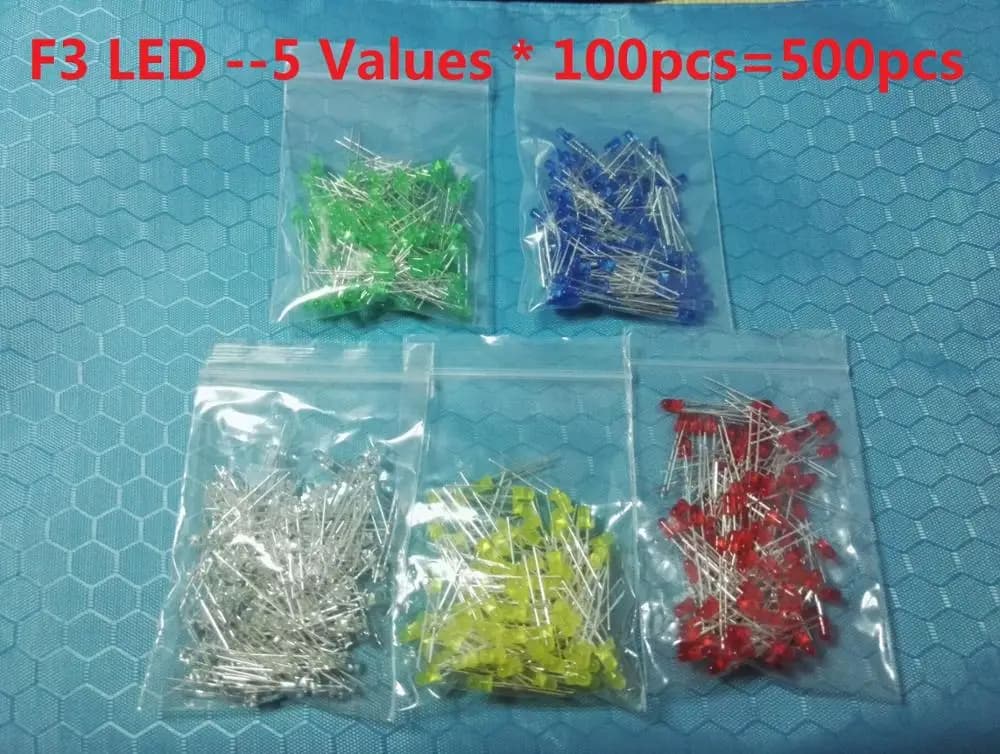 5 valori * 100 pz = 500 pz 3MM 5MM Kit diodi Led bianco rosso verde blu giallo emissione di luce F3 F5 Kit diodi Set Pack 5 colori