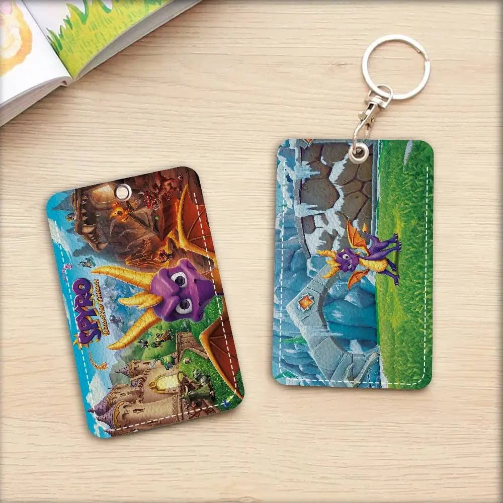 Porta Badge Rettangolare S-Spyro Dragon con Portachiavi, Custodia per Tessere di Accesso, Anello Portachiavi in Pelle