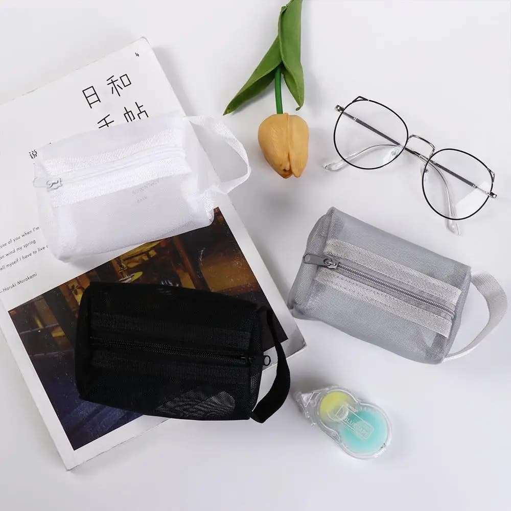 Borsa portaoggetti in rete trasparente Porta carte di credito ID in nylon Portamonete piccolo Portachiavi Portafoglio piccolo Borsa cosmetica trasparente Ragazza