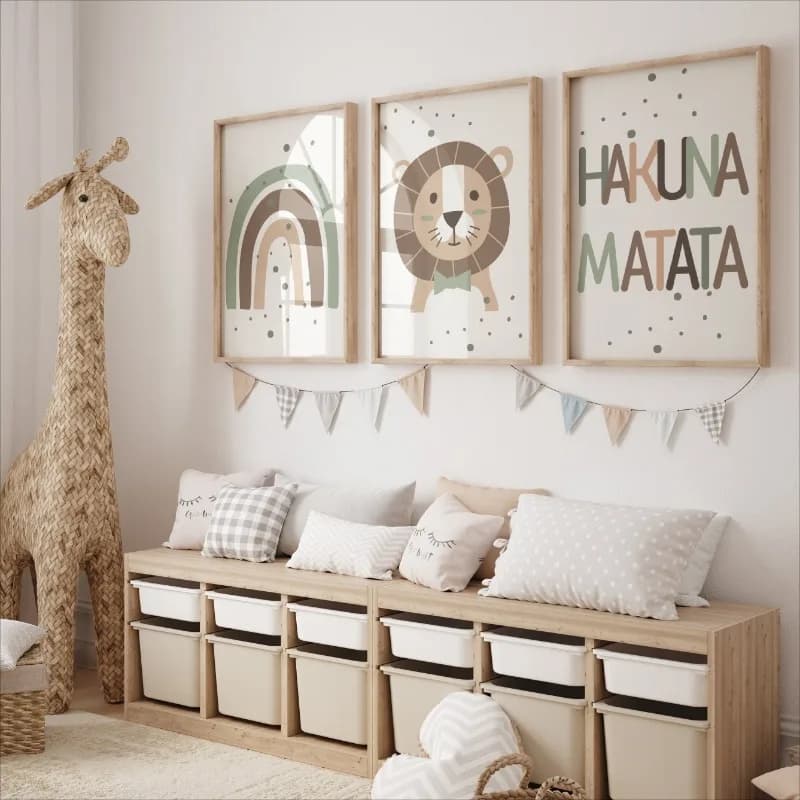 Poster artistico Boho con animali della giungla e arcobaleno per cameretta bambini, stampa da parete con leone per decorazione casa e stanza dei bambini