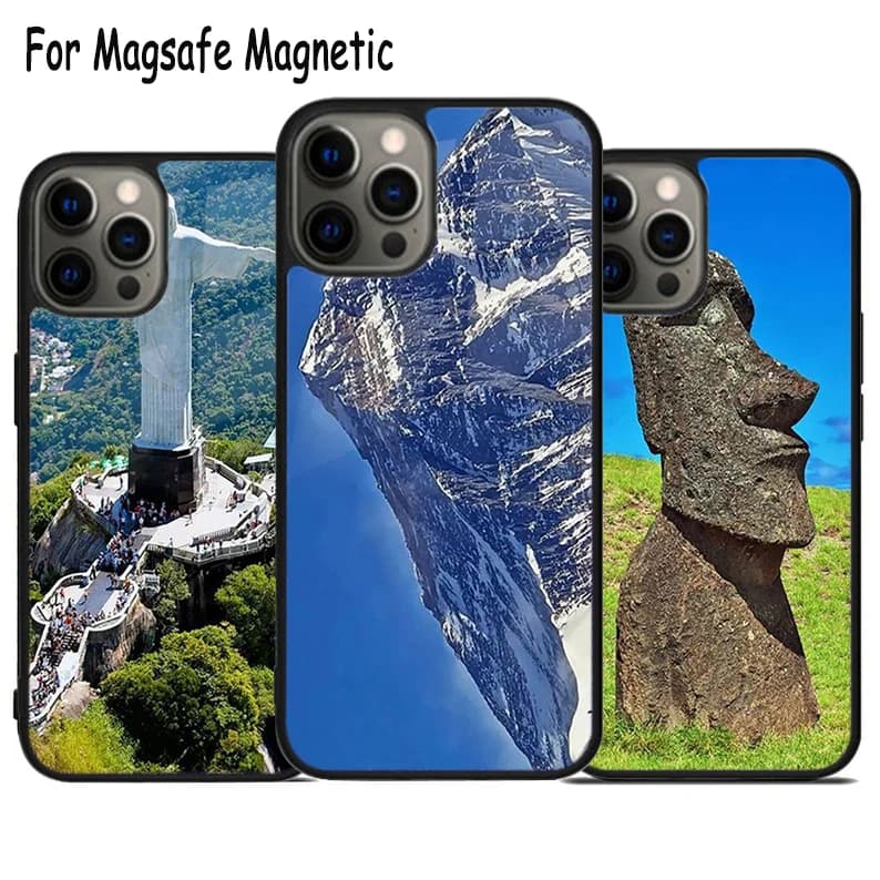 Cover Magnetica Magsafe con Bumper per iPhone 17 Air 15 16 16e 14 13 11 12 Pro Max Plus, con Motivi di Monumenti Mondiali Vari