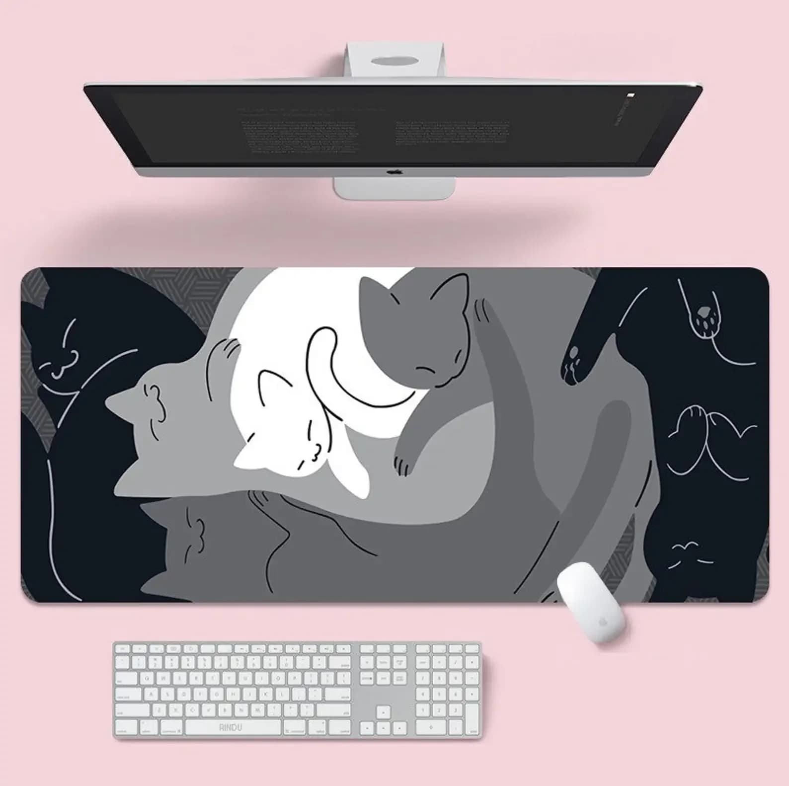 Tappetino per Mouse XXL con Gatto Blu, 900x400, Grande Tappetino da Scrivania per Gaming, Design Kawaii, Base Antiscivolo in Gomma per PC e Laptop
