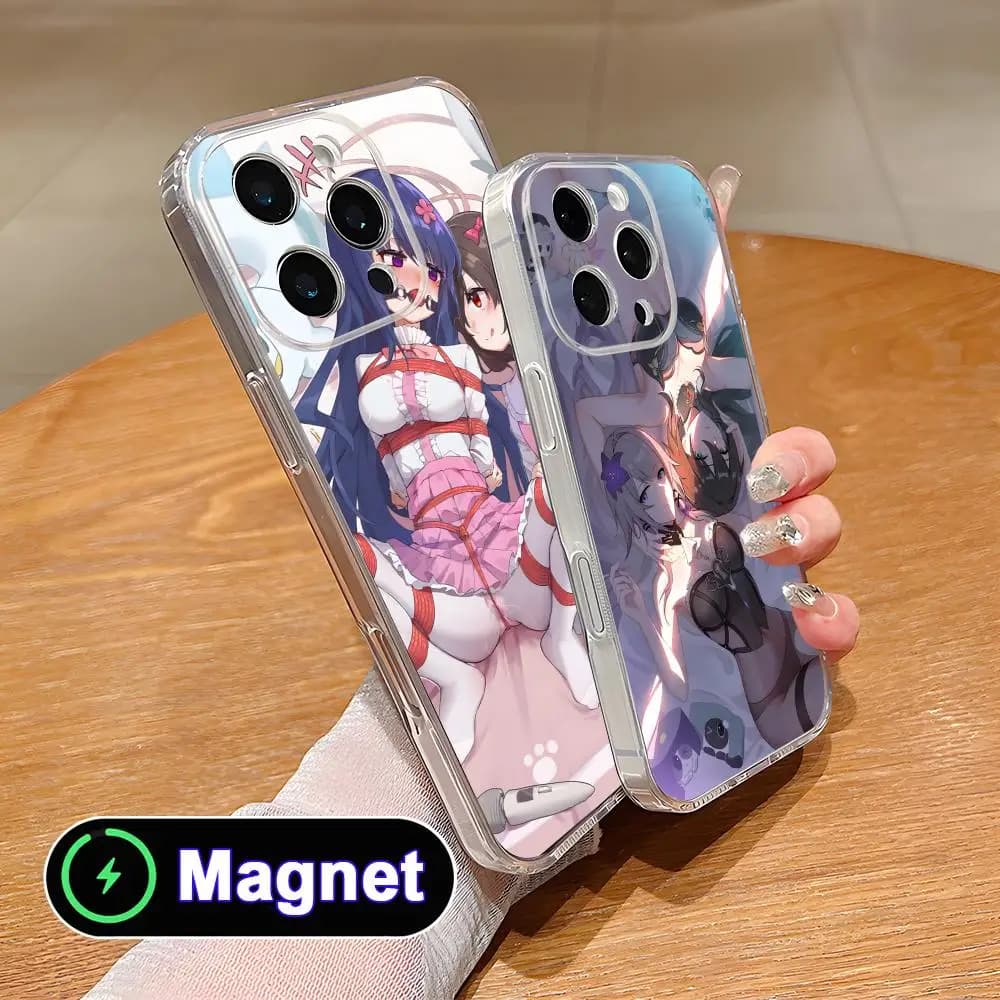 Cover per iPhone con Waifu Anime Hentai, in TPU Morbido Trasparente con Magnete, per iPhone 17 16 15 14 13 12 11 Air Pro Max Plus Mini