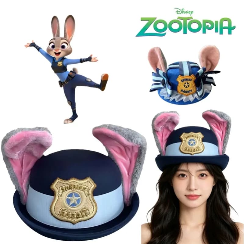 Cappello da Sceriffo con Orecchie di Coniglio Pieghevoli Kawaii Zootopia 2, Giocattolo per Cosplay per Bambini e Adulti, Accessorio Anime per Costume da Poliziotto Coniglio