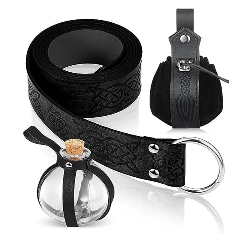 Borsa per soldi in tessuto 1 + 165 cm cintura stampata nera 1 + bottiglia magica set da 3 pezzi, accessori per costumi di Halloween oggetti di scena COSPLAY