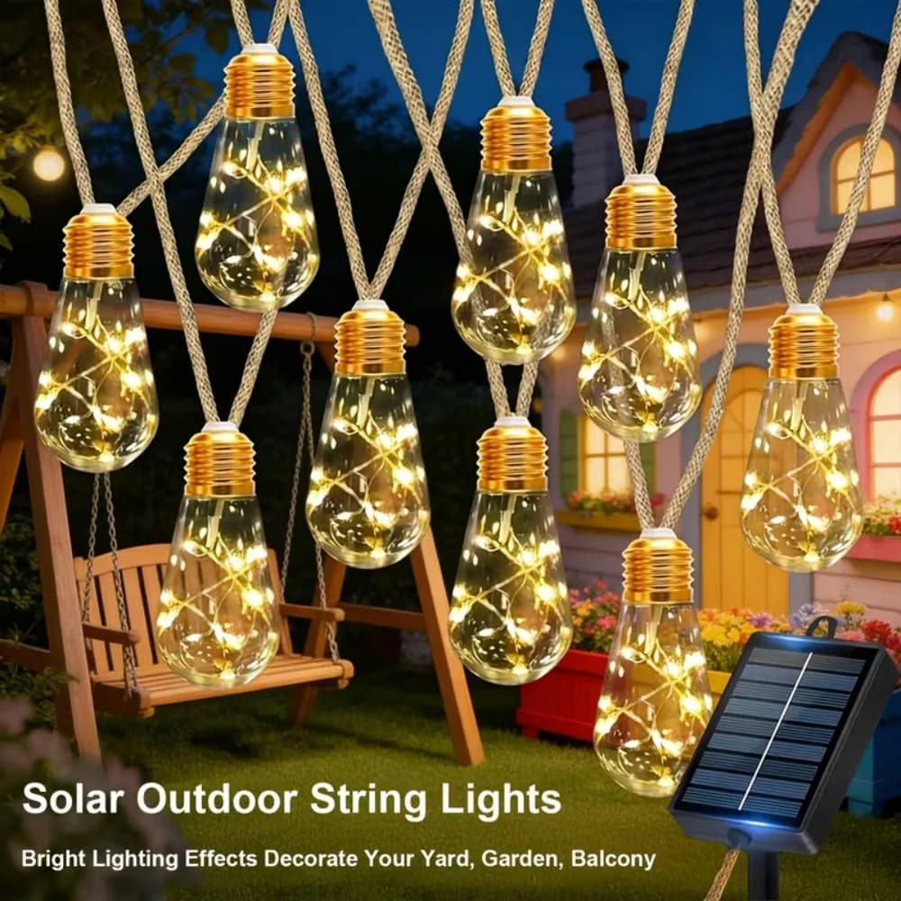 Luci a corda solari a LED 16/10 con corda in canapa, impermeabili, per esterni, con 8 modalità, per decorazioni di patio, giardino e feste