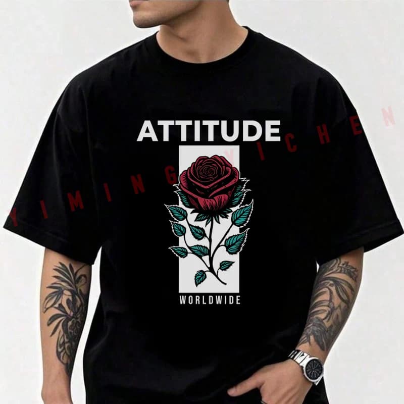T-shirt Casual da Uomo in Cotone Stile Y2K con Stampa Rosa Attitude, Maglietta Sportiva Estiva da Ciclismo 2026