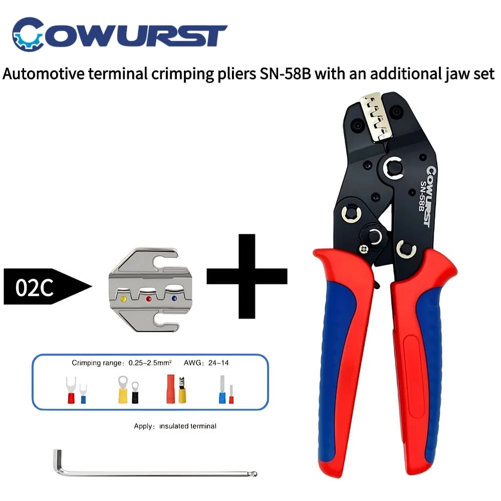 Car Terminal Crimping Pliers SN-58B with an Additional Jaw Set for Cold-Press Terminals and Spring Pin Insertion Tool Pliers