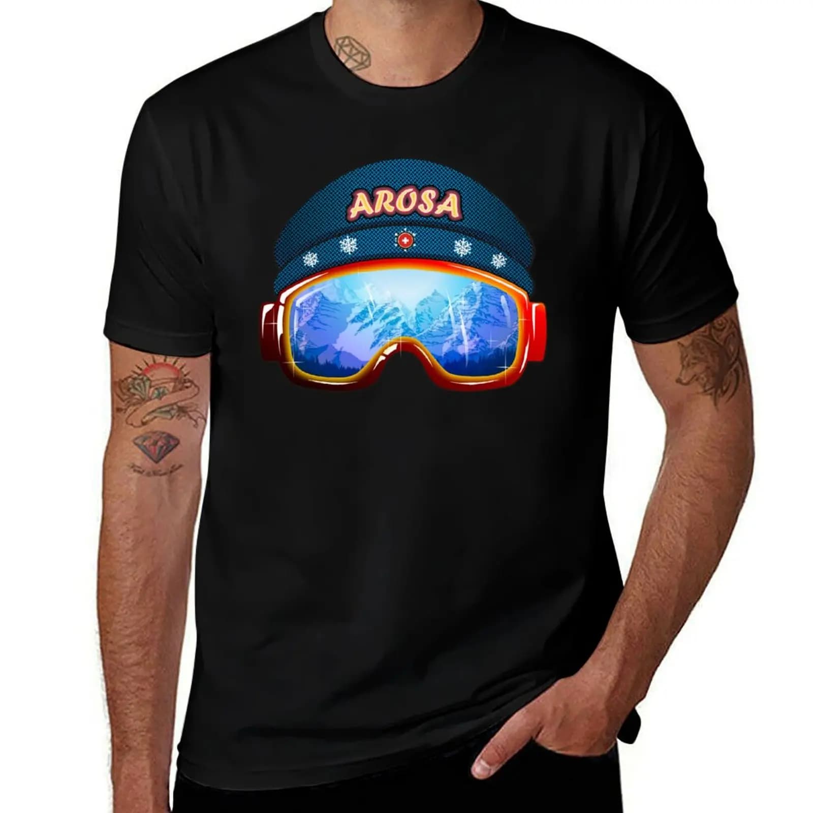 T-shirt Arosa Switzerland Ski Goggles, maglietta casual con grafica per tutti i giorni