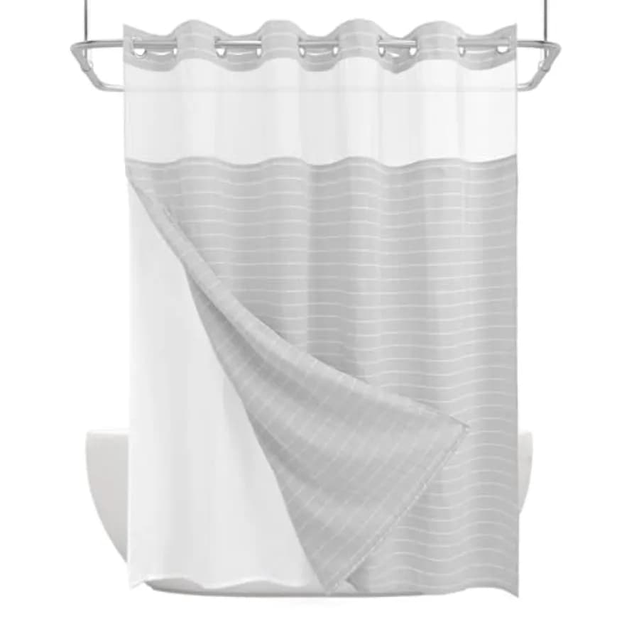 Tenda Doccia Senza Ganci Serie Calm Horizon, Jacquard con Fodera a Incastro, 4 Magneti e Ventose Laterali, Idrorepellente
