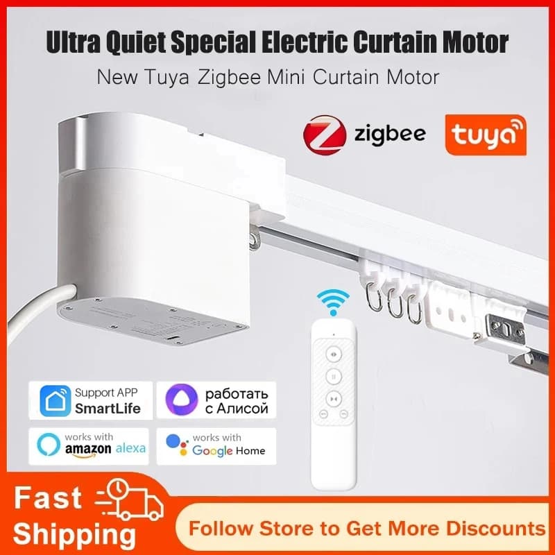 Tuya Zigbee Mini Smart Curtain Motor Electric Curtain Automatic System Rail Rod Support Alexa Alice Google Assistant Smartlife