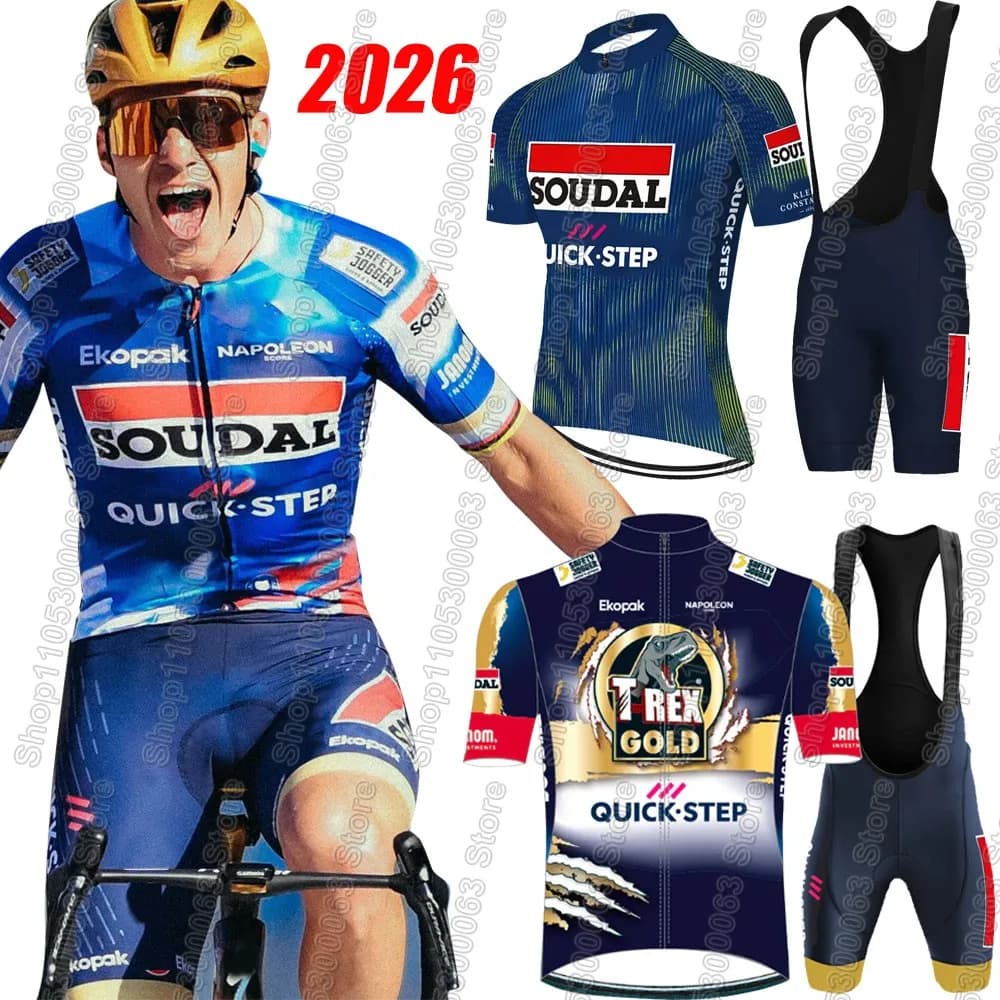 Soudal Cycling Set Quick Step 2026 Team, Street Bike Summer Clothing, Complete with Shorts with Bretelle, Ropa Maillot MTB