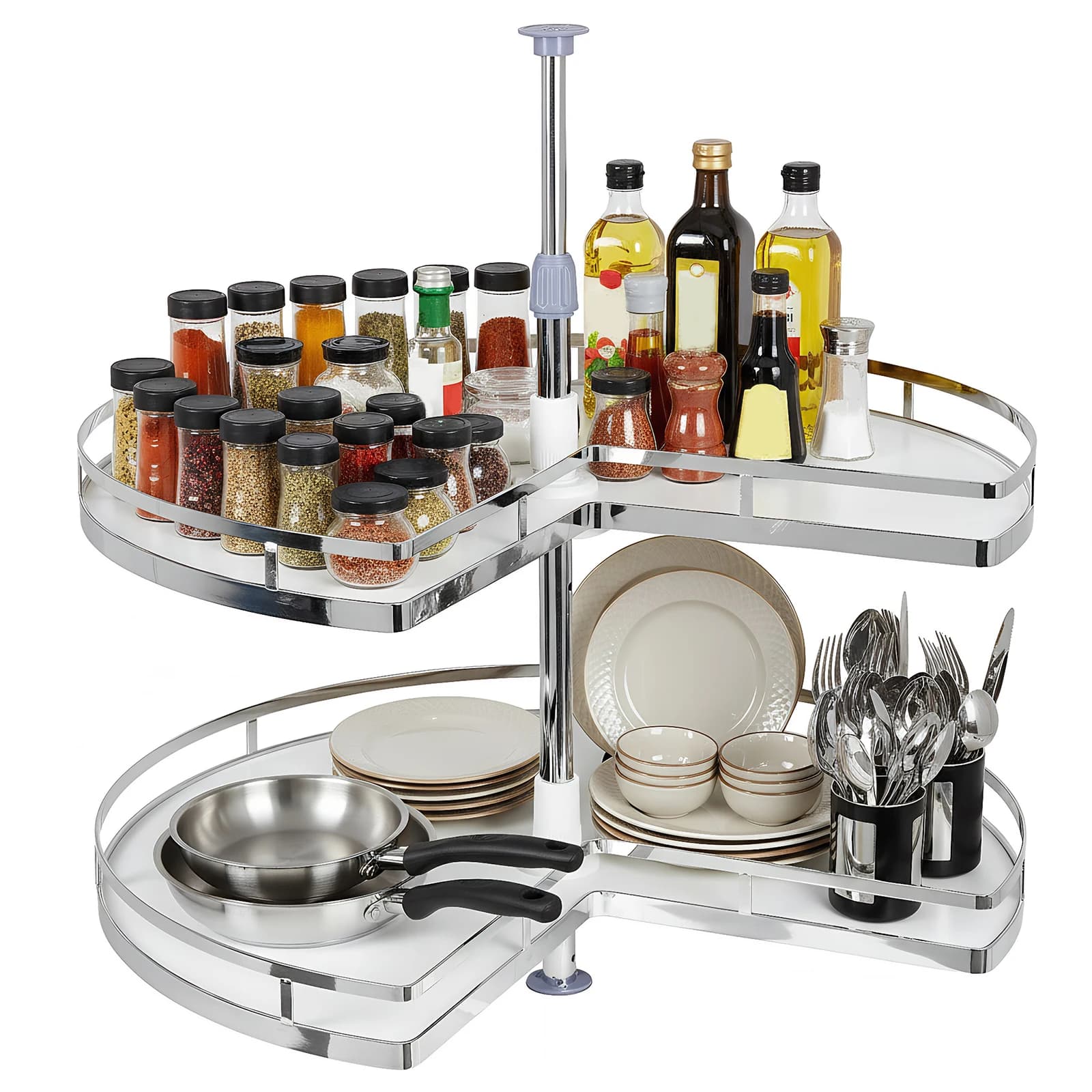Lazy Susan Spare Parts with 2 Levels, Adjustable Height, Organizer for Corner Cabinet for Base shelf (Not Fitted to Door)