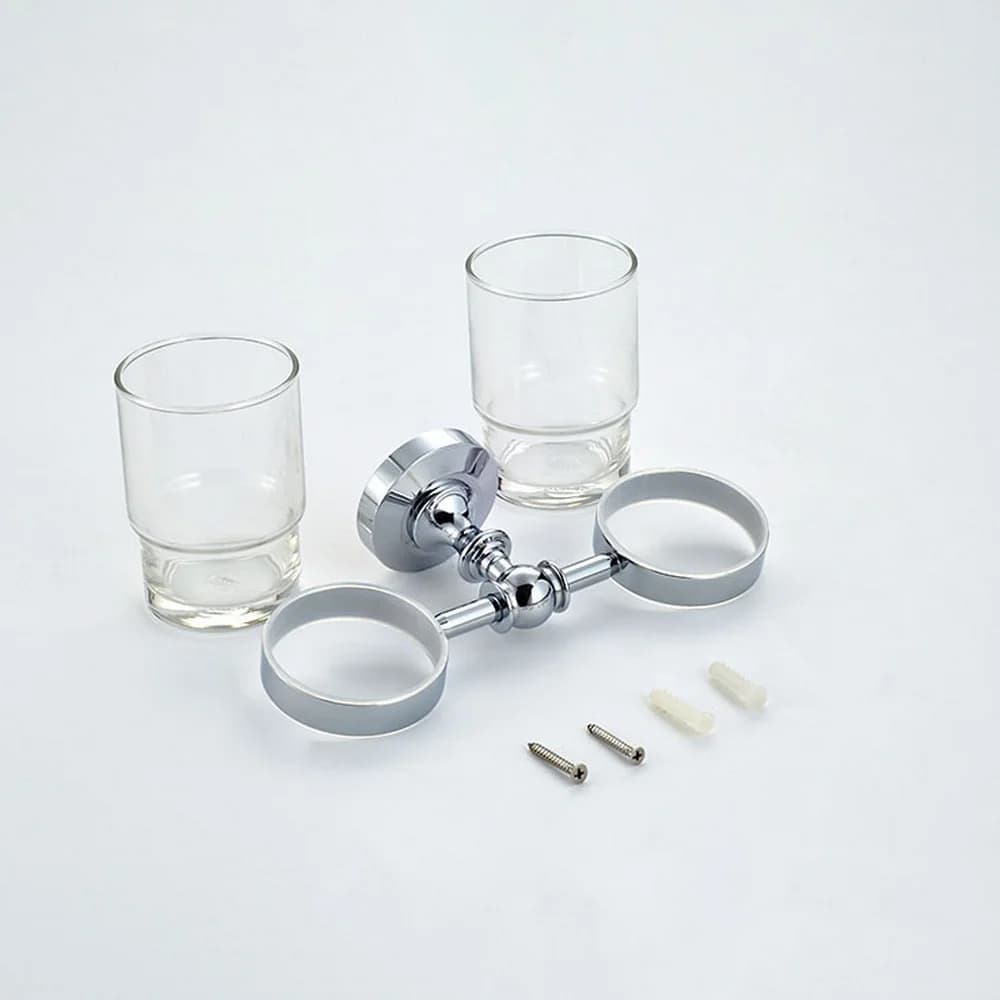 Set porta spazzolino da bagno in ottone cromato lucido montato a parete, accessorio da bagno con doppia tazza in vetro mba807