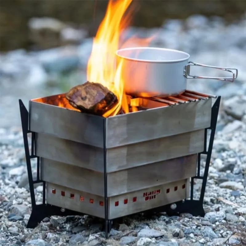 Stufa pieghevole in acciaio inossidabile Griglia per barbecue Stufa per stufa a legna da ardere per esterni Stufa per campeggio di sopravvivenza per famiglie all'aperto