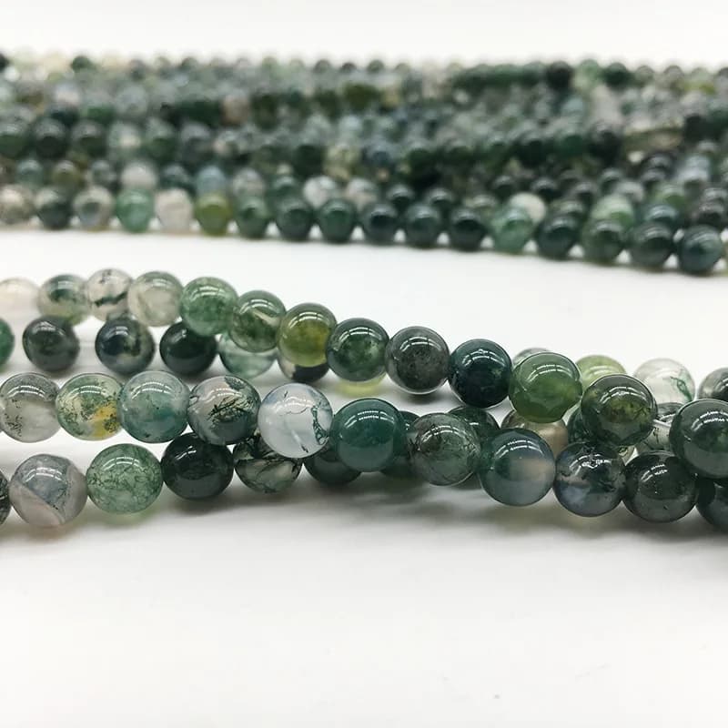 1 filo/lotto di perle rotonde verdi in agata muschio naturale per la creazione di gioielli, 4/6/8/10MM, per braccialetti fai da te, vendita all'ingrosso.