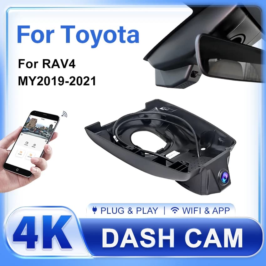 4K Plug and play WIfi Dash Cam Camera Car DVR for Toyota RAV4 XA40 XA50 2019 2020 2021,Dual Lens with APP 4K Dashcam control