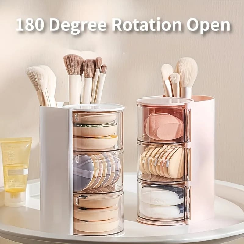 3 strati 180 ° Scatola portaoggetti cosmetici multifunzione rotante, organizer da scrivania per trucchi, porta pennelli, custodia per accessori per capelli