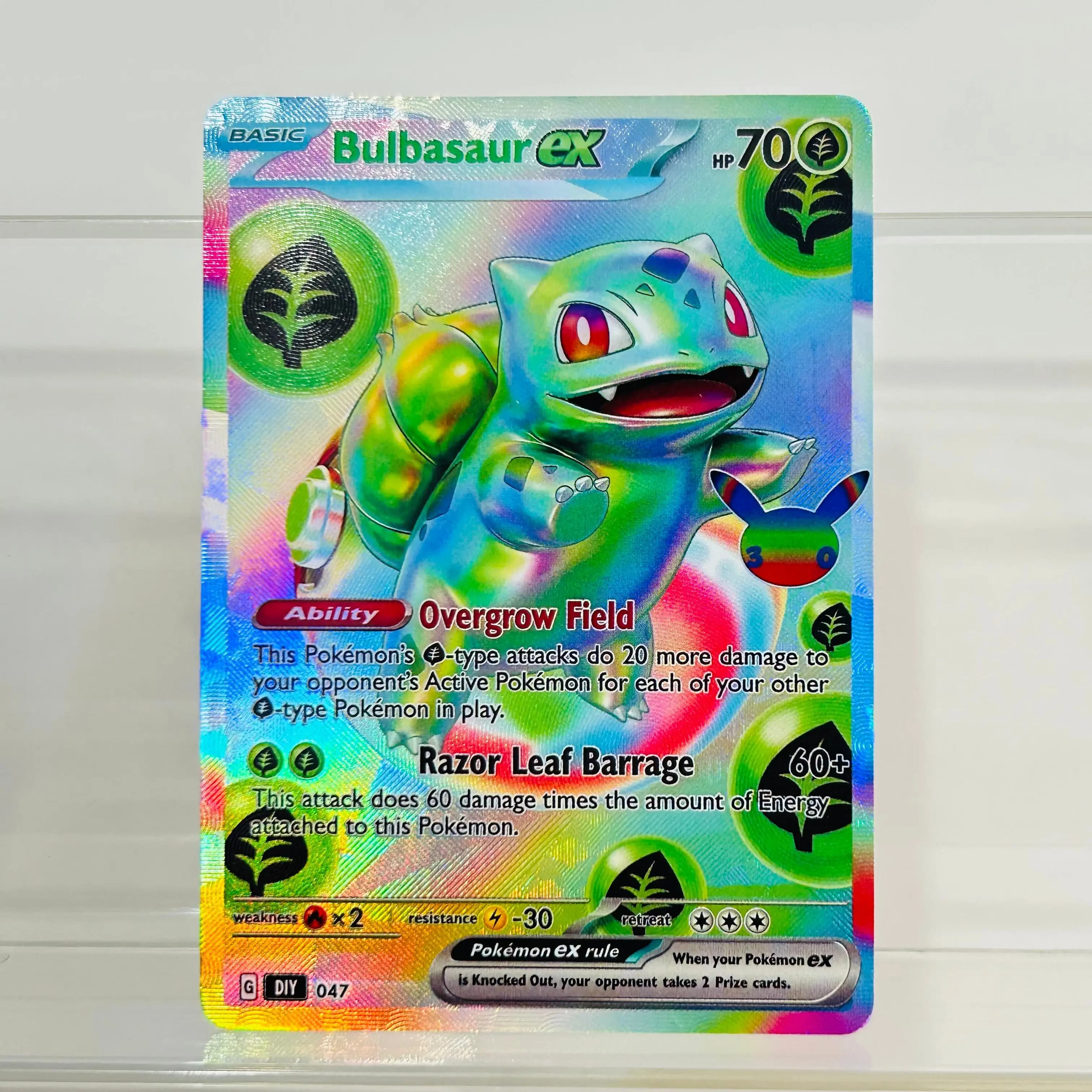 Bulbasaur ex 047 English Version DIY Holographic Texture Card Collectible Grade Premium Anime Collection Card