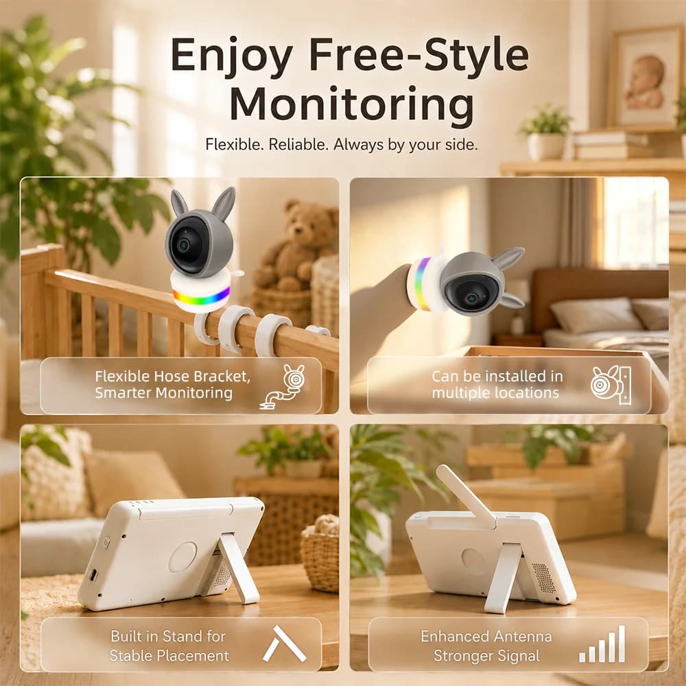 Schermo IPS da 5 pollici, APP Tuya, WIFI, monitor video per bambini 720p, ninna nanna, telecamera di sicurezza per neonati, VOX, monitoraggio della temperatura, babysitter.