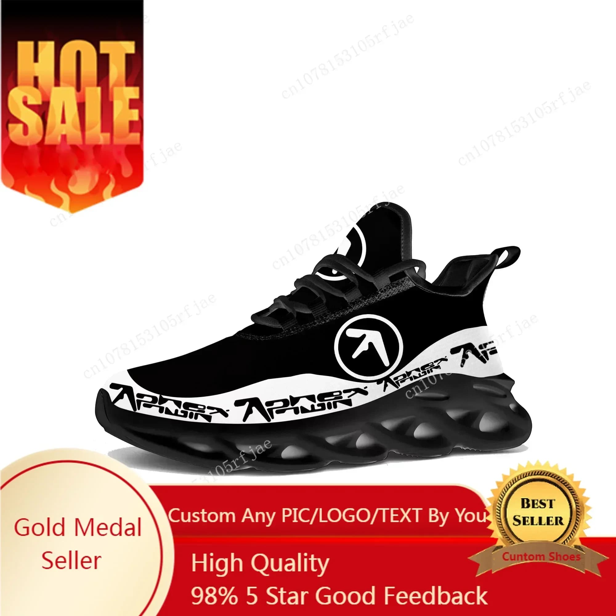 Aphex Twin Flats sneakers for Men and Women, DJ and Musician Sports Shoes, Laces Net Footwear, Black Custom Shoes