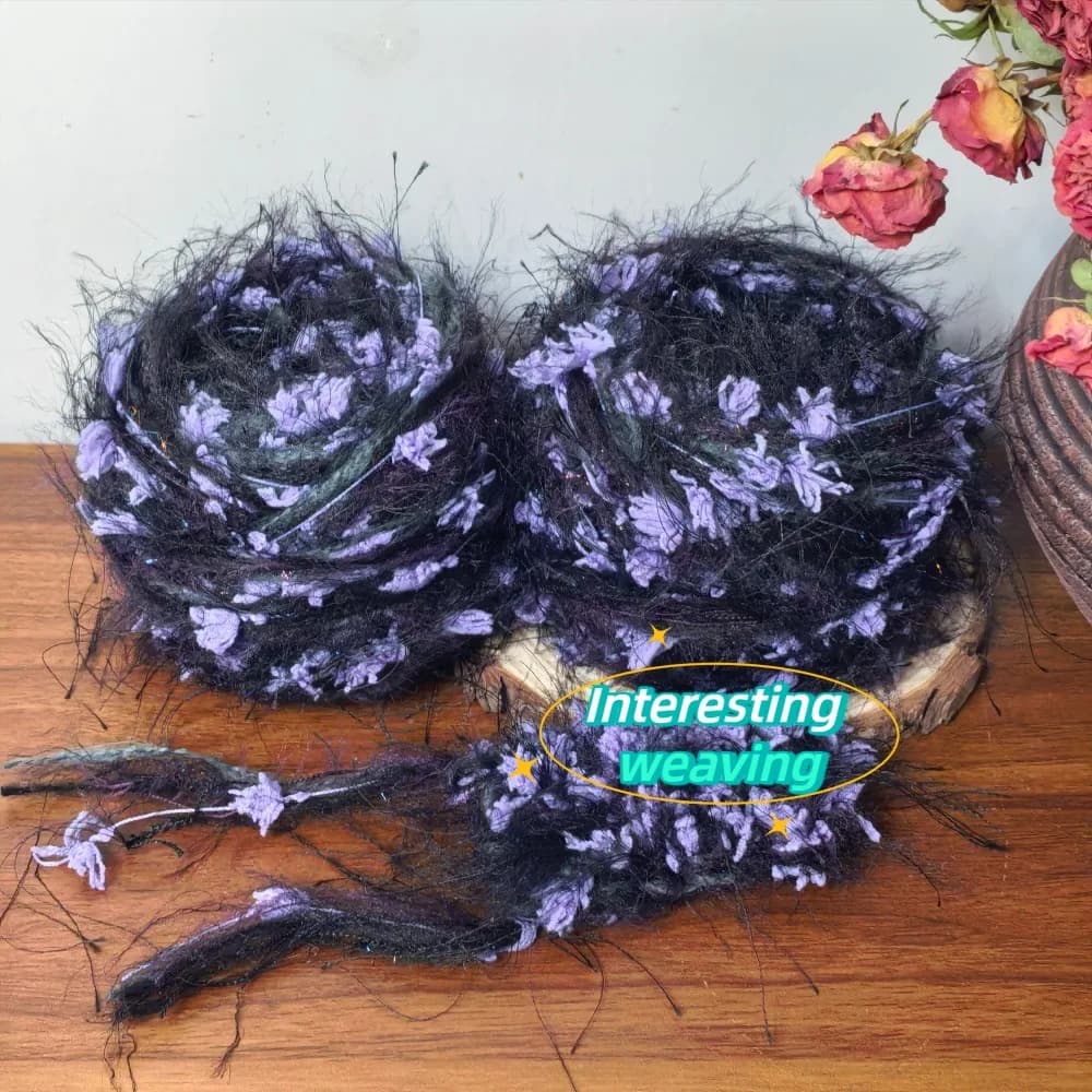 100g Dark Night Purple Iris Hand Mixed Yarn, Imitation Marten Long-haired Butterfly Yarn, Crocheted Scarf, Hat, Bag
