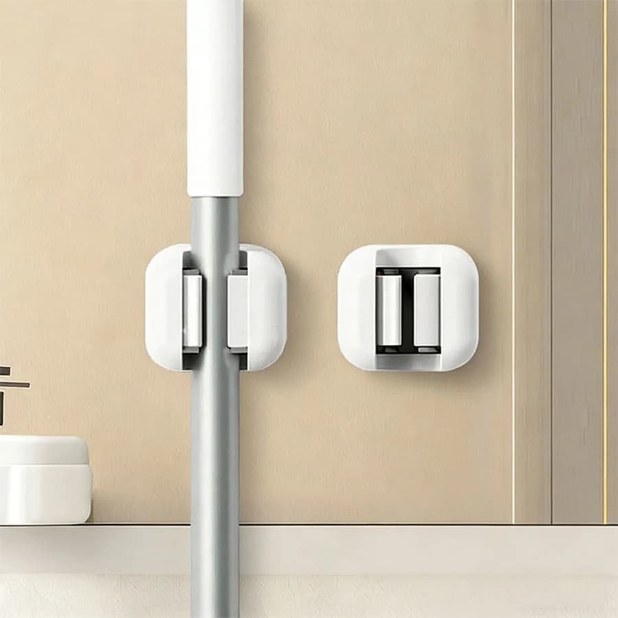 2/4 Pezzi Supporto per Mop Senza Foratura con Ventosa, Gancio Porta Mop da Parete, Organizzatore per Stoccaggio