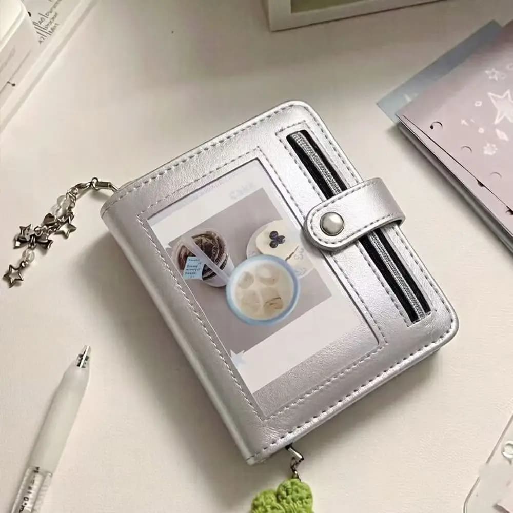 Simple PU Leather Binder Notebook with Photo Window 5-Ring Loose-Leaf M5 Notebook Detachable Pocket Journal School Office