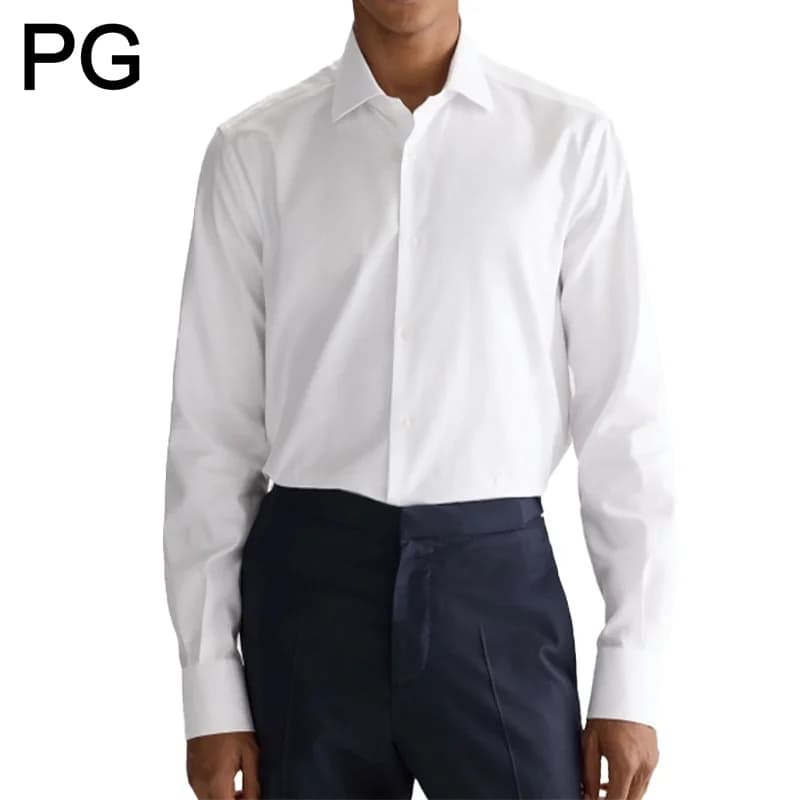 PG Men's Formal Dress Shirt Solid Color Long Sleeve Standard Collar Business Casual Button Down Shirts For Men Office Work Wear