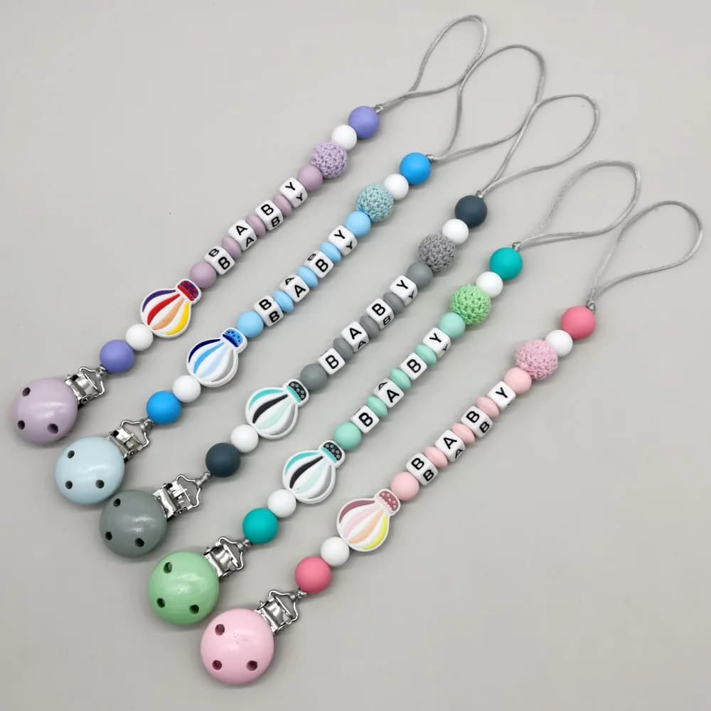 Catenella Portaciuccio Personalizzata Fatta a Mano con Nome, Catena Portaciuccio in Silicone a Forma di Palloncino, Catena Massaggiagengive per Neonati, Regalo