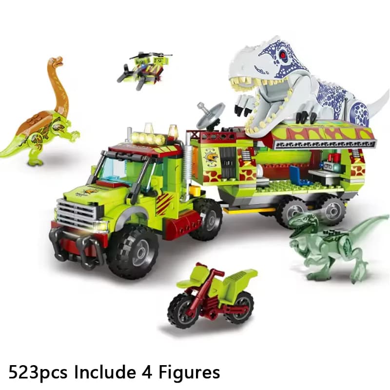 Set di Blocchi da Costruzione per Esploratori di Dinosauri Preistorici, Camion per il Trasporto di Dinosauri e Modello di Tirannosauro, Regalo Educativo per Ragazzi