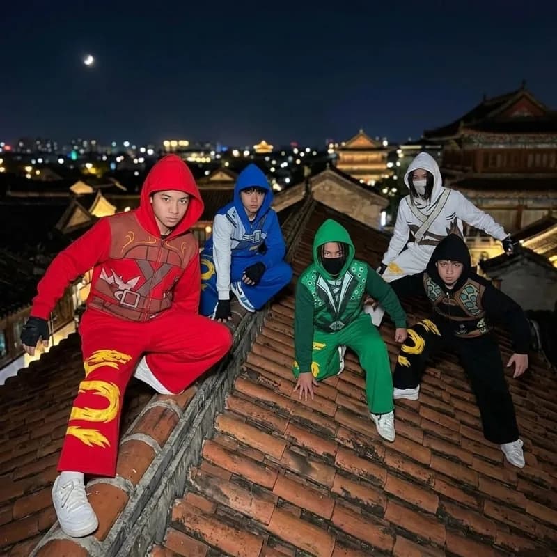 Set Felpa con Cappuccio e Pantaloni Ninja Warrior per Uomo, Completo a 2 Pezzi con Grafica Drago, Ispirazione Anime, Streetwear, Pantaloni Larghi, Tuta Sportiva