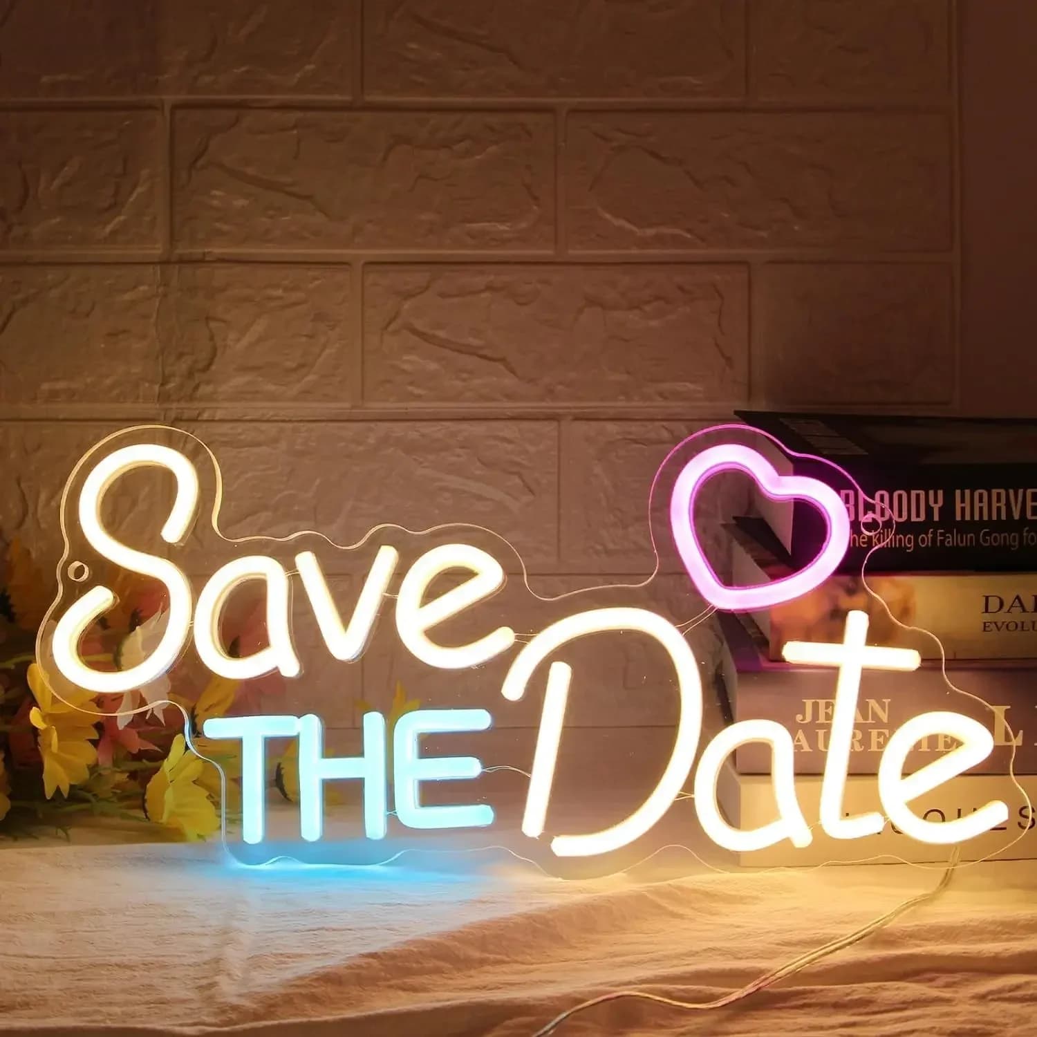 Insegna al neon 'Save The Date' per matrimoni e feste di fidanzamento, luce al neon LED dimmerabile a luce soffusa per decorazioni murali e allestimenti romantici