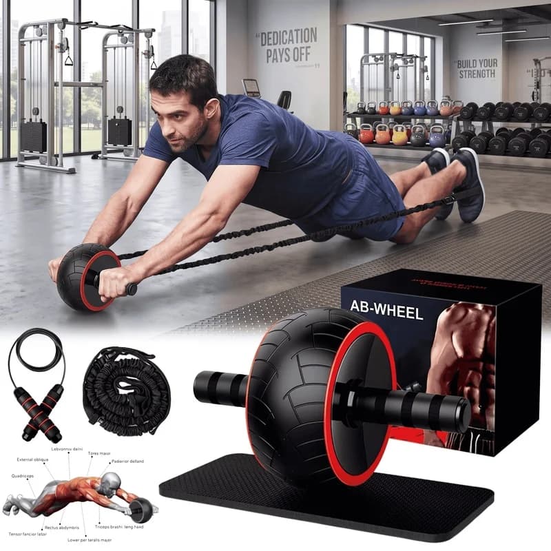 Ab Roller Wheel Silent Abdominal Wheel Trainer Widened Core Strength Workout Roller Kit Home Gym Fitness Equipment with Knee Pad
