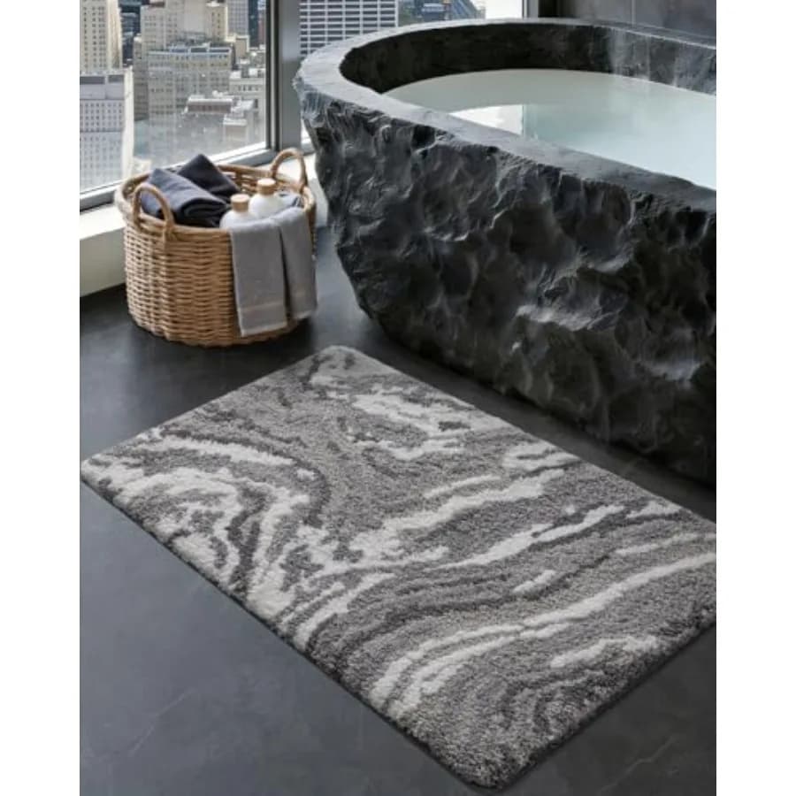 Tappetino da Bagno 24x36 Morbido e Assorbente, Tappeto Effetto Marmo Antiscivolo Lavabile in Lavatrice per Doccia, Vasca e Lavandino
