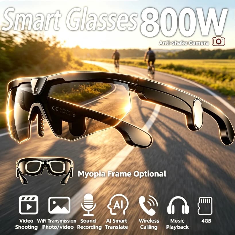 Nuovi Occhiali da Ciclismo Smart 2026 con Fotocamera HD da 32MP, Funzione AI Voice Wake-up, Traduzione AI, Fotocamera HD da 8MP e Chiamate BT